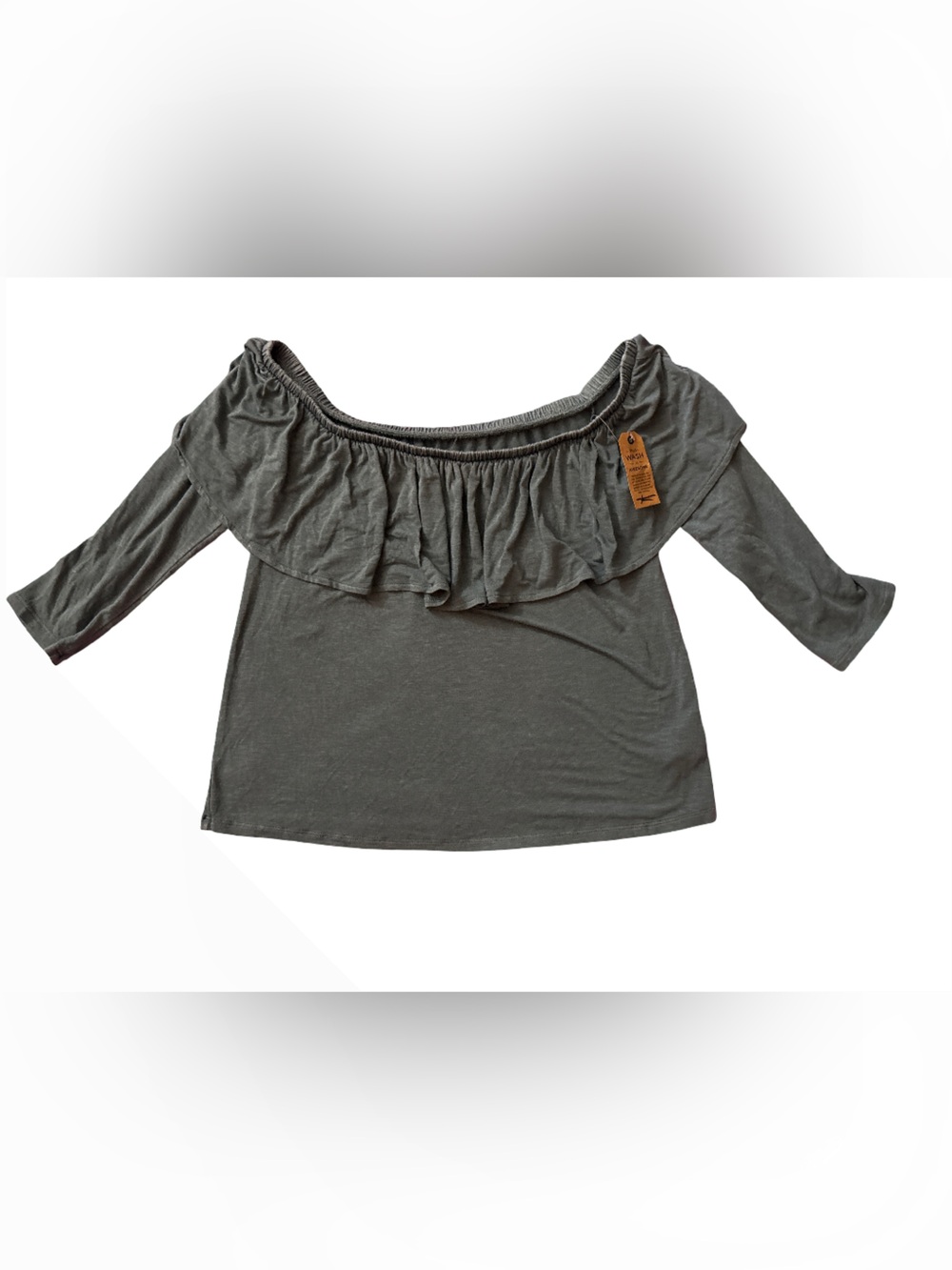 American Eagle Outfitters Green Off-Shoulder Ruffle Top